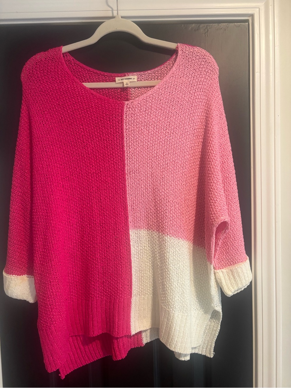 eesome Pink Colorblock Scoopneck Sweater
